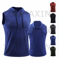 Men Sports Hooded Vest Quick-drying Sleeveless Top Basketball Running Marathon Fitness Sportswear Quick-Drying L XL 2XL 3XL 4XL 1