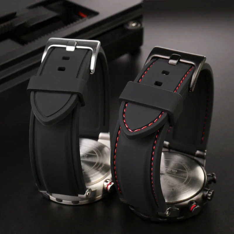 Enhanced Sports Silicone Waterproof Watch Band, 24x16mm - Durable Rubber Bracelet Strap