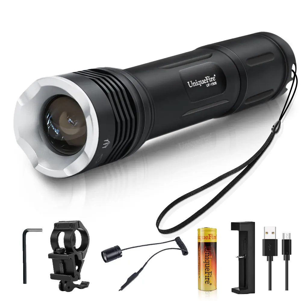 

UniqueFire 1506 940/850NM Small Led Flashlight Set 3 Modes Zoomable Infrared Lamp Torch Match With Rat Tail+Bracket+Charger
