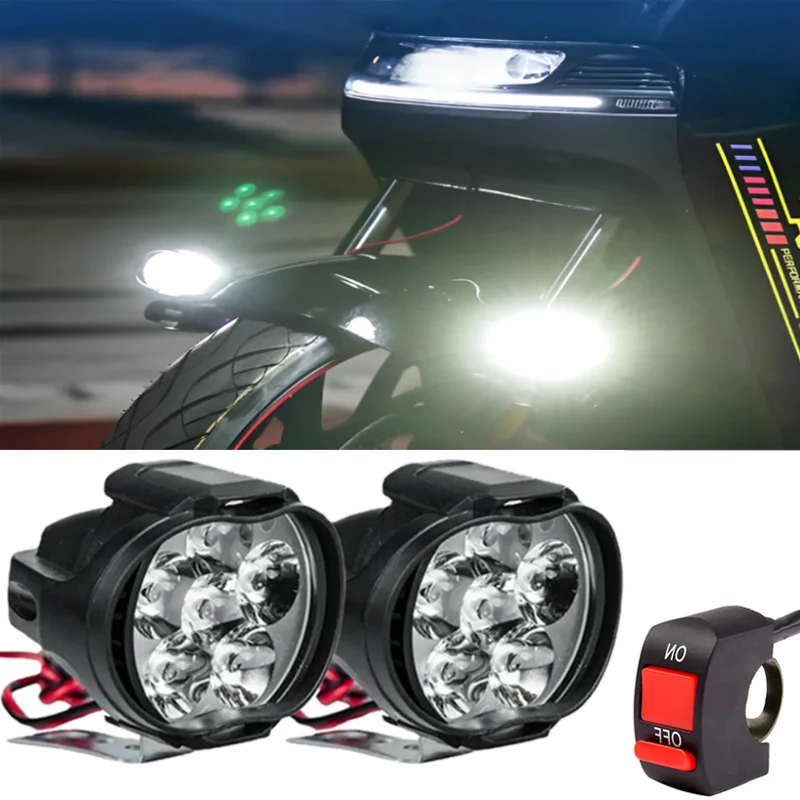 Motorcycle Led Lights 2pcs White Super Bright Auxiliary Working Front Light