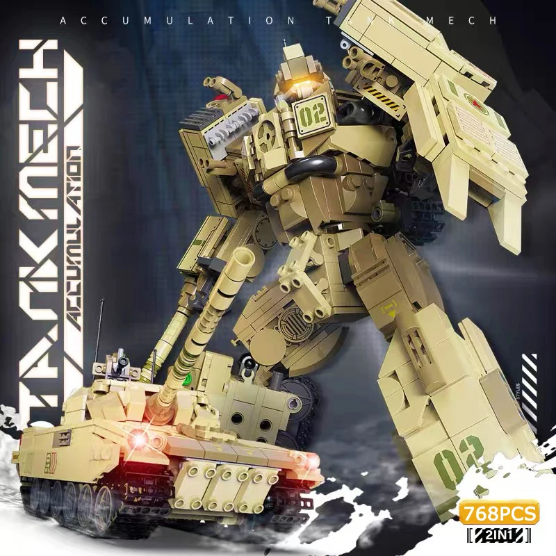 

2-IN-1 Military Transformation Tank Mech War Robots Building Block Modular Bricks WW2 Soldier Weapon Toys For Kid Gift MOC