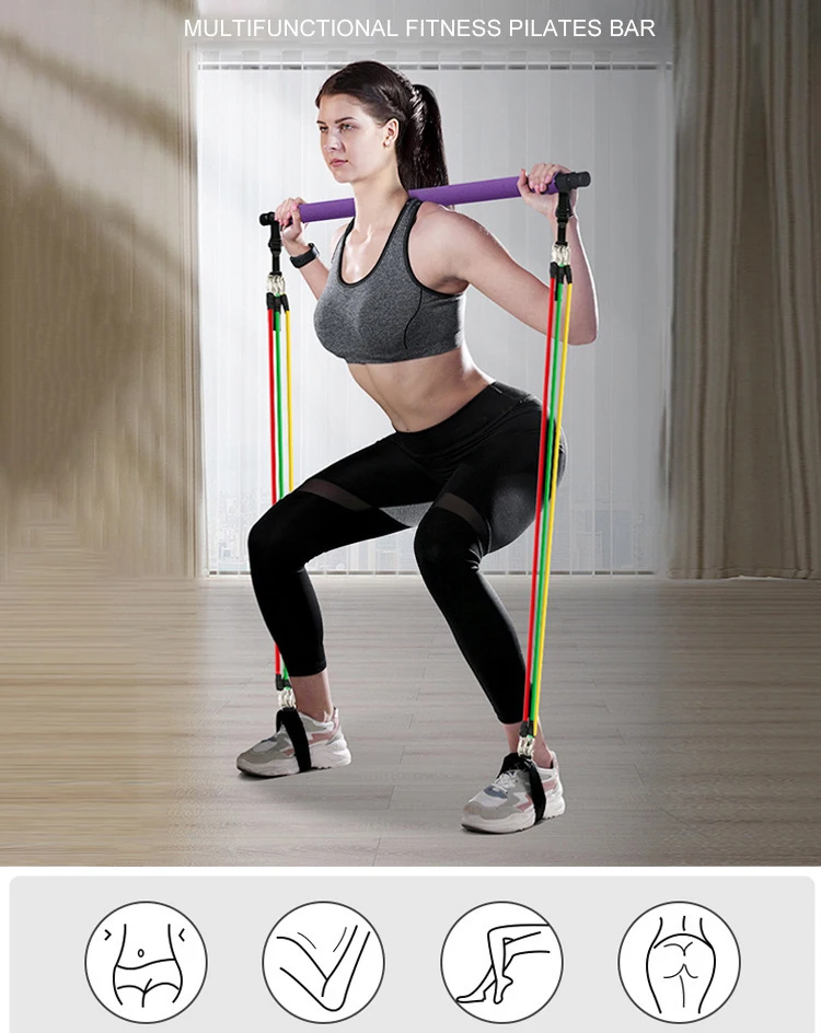 Workout Bar Übung Widerstand Bands Set Pilates Fitness Yoga Zugseil Training Expander Gym Ausrüstung für Home Bodybuilding – Detail 1