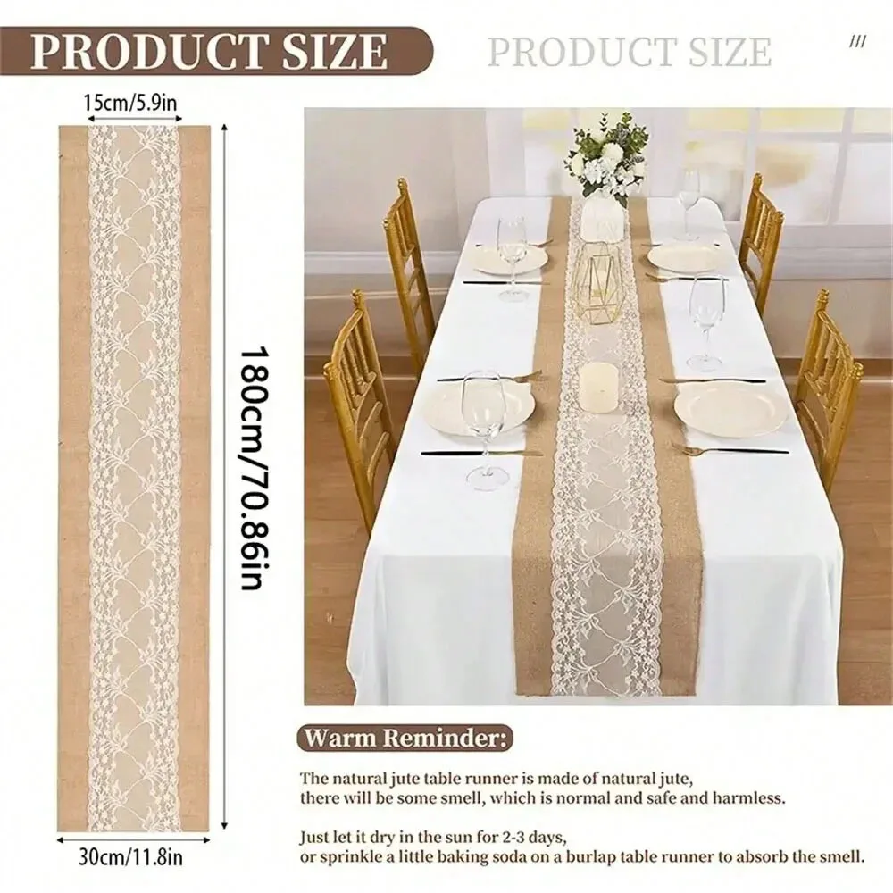 Düğün Çuval Bezi Masa Koşucular Beyaz Dantel Rustik Masa Koşucu Dekor Vintage Romantik Masa Örtüsü Parti Masa Dekor için Şekeri