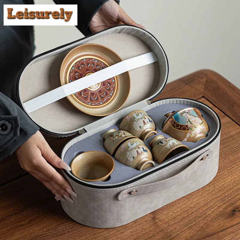 Creative Dunhuang Bodhisattva Tea Set Complete Gaiwan Tea Ceremony Set Teapot And Tea Cup Set Portable Travel Tea Items Gift