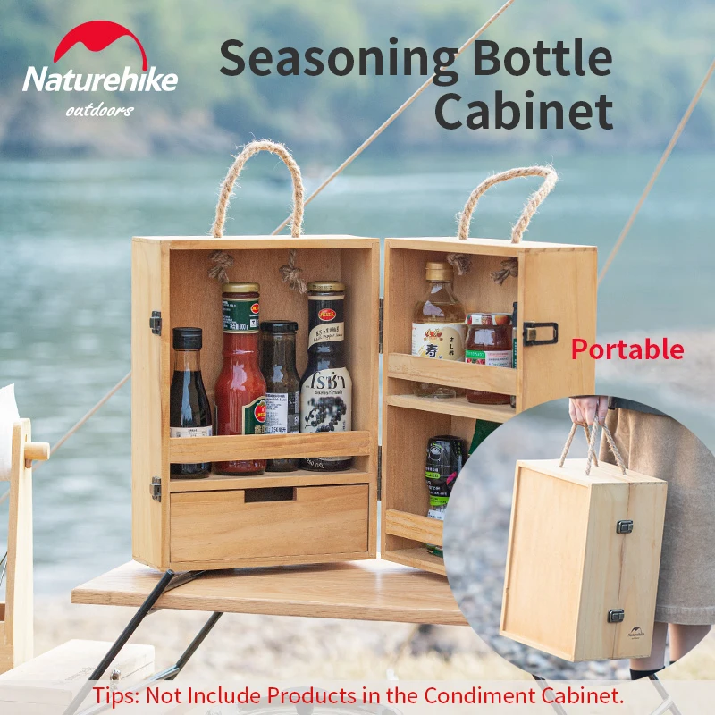 

Naturehike 1.8kg Portable Storage Box Multi-Layer Outdoor Camping Wood Seasoning Box Picnic Wine Cellar BBQ Tableware Cabinet