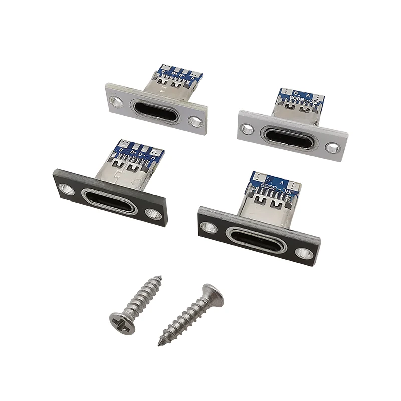 Фото Гнездовой разъем USB Type C 2 / 4 Pin для пайки, гнездо для ремонта «сделай сам», зарядный порт типа C, переходник с винтовым фиксированным креплением №1