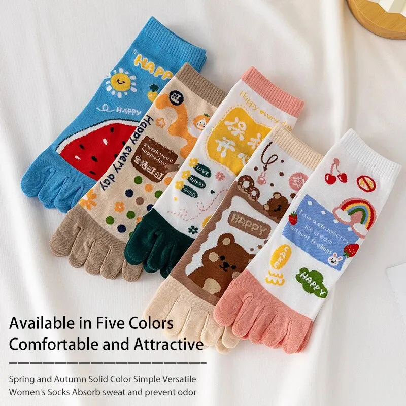 Cotton Mid Calf Socks Women's Four-season Mid-tube Fruit Letter Slogan Bear 3 Pairs