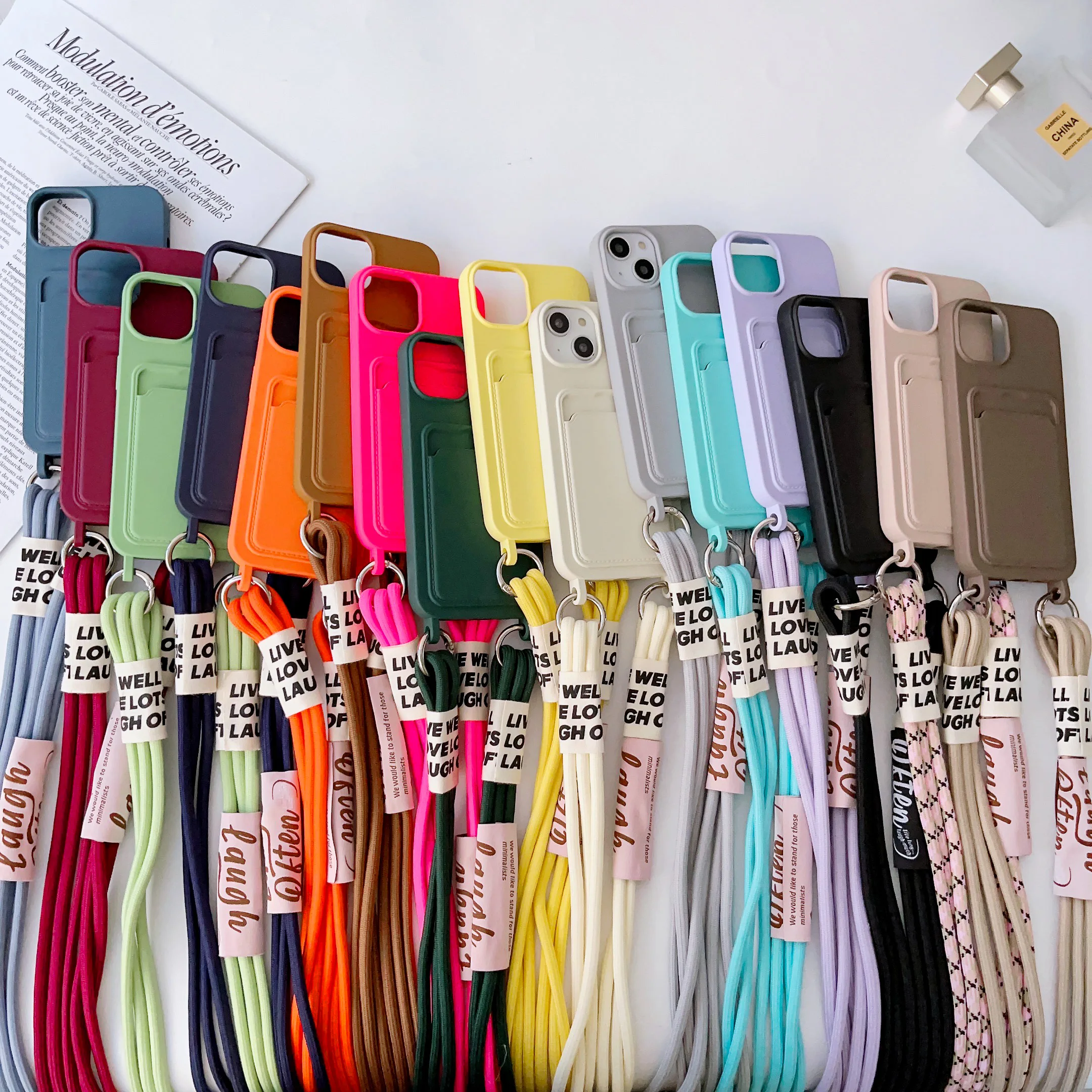 Camera Lens Wallet Card Crossbody Necklace Lanyard soft phone case for  iphone 15 14 13 12 Pro Max 11 MiNi X XR XS 7 8 Plus cover