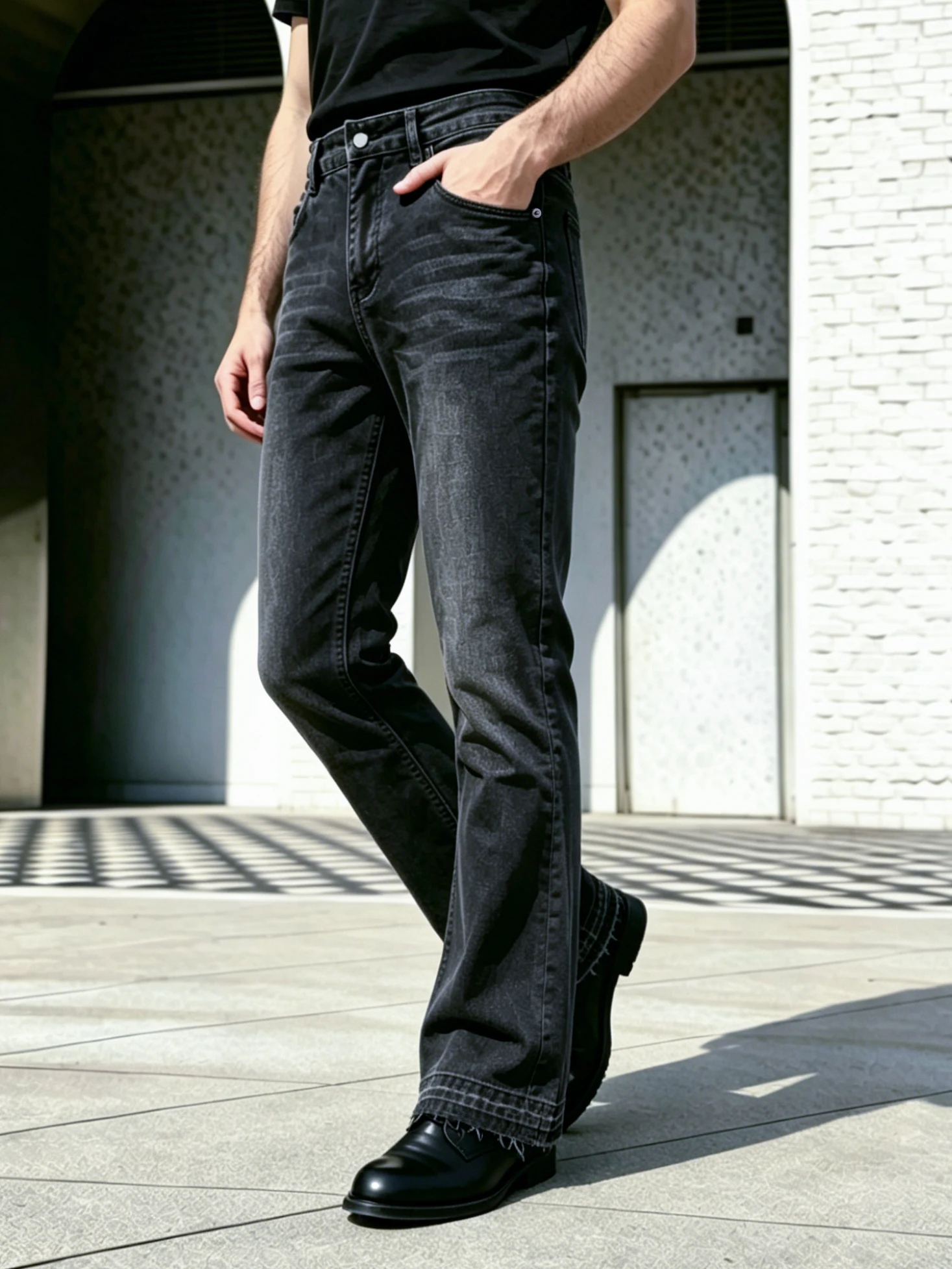 Black Washed Frayed Hem Bootcut Men's Denim Jeans