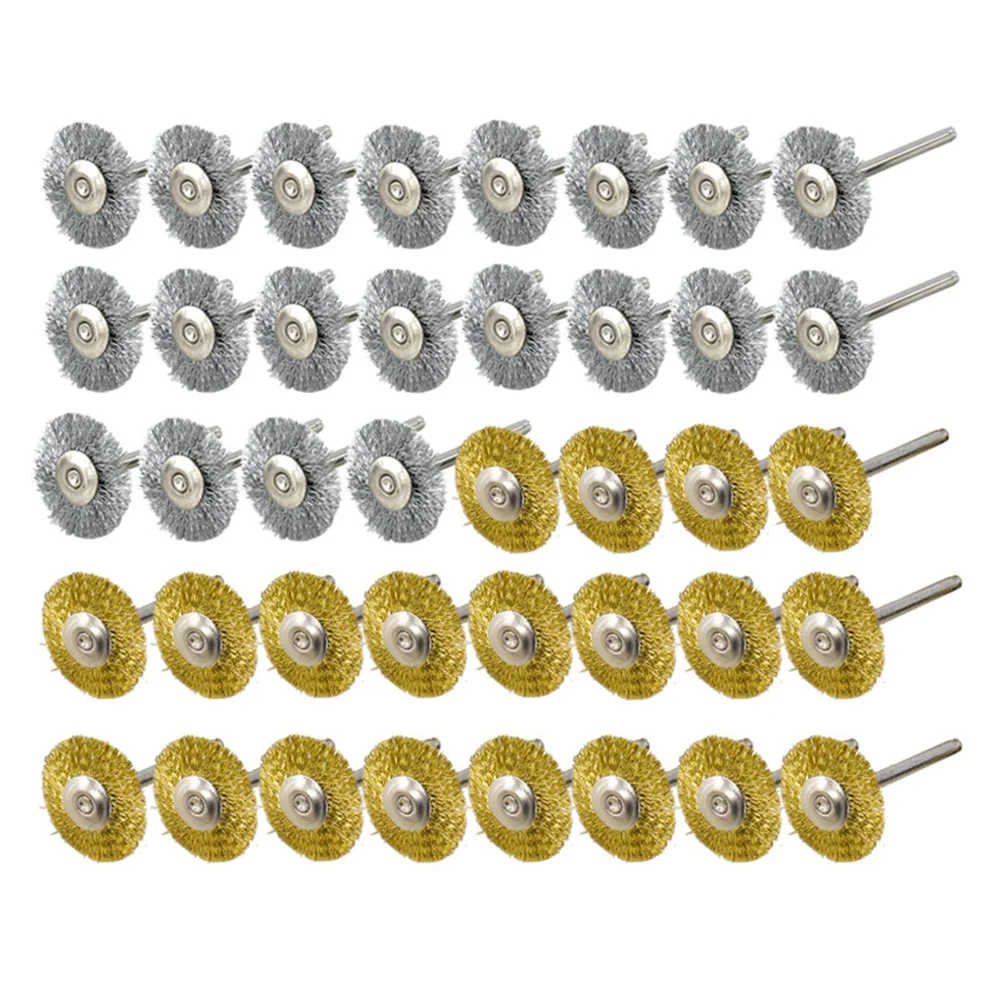 

40 Pieces Mini Wire Brush Wheel Cup Brass Steel Wire Brush Set (3mm) Shank for Power Dremel Rotary Tool Polishing Buff