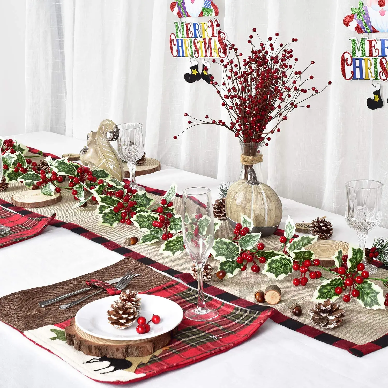 20 Branches De Baies De Houx Artificielles Rouges - 21 Cm, Décor Noël, Mariage, Table - Réalistes, Ne Fanent Pas - DIY Déco - 2