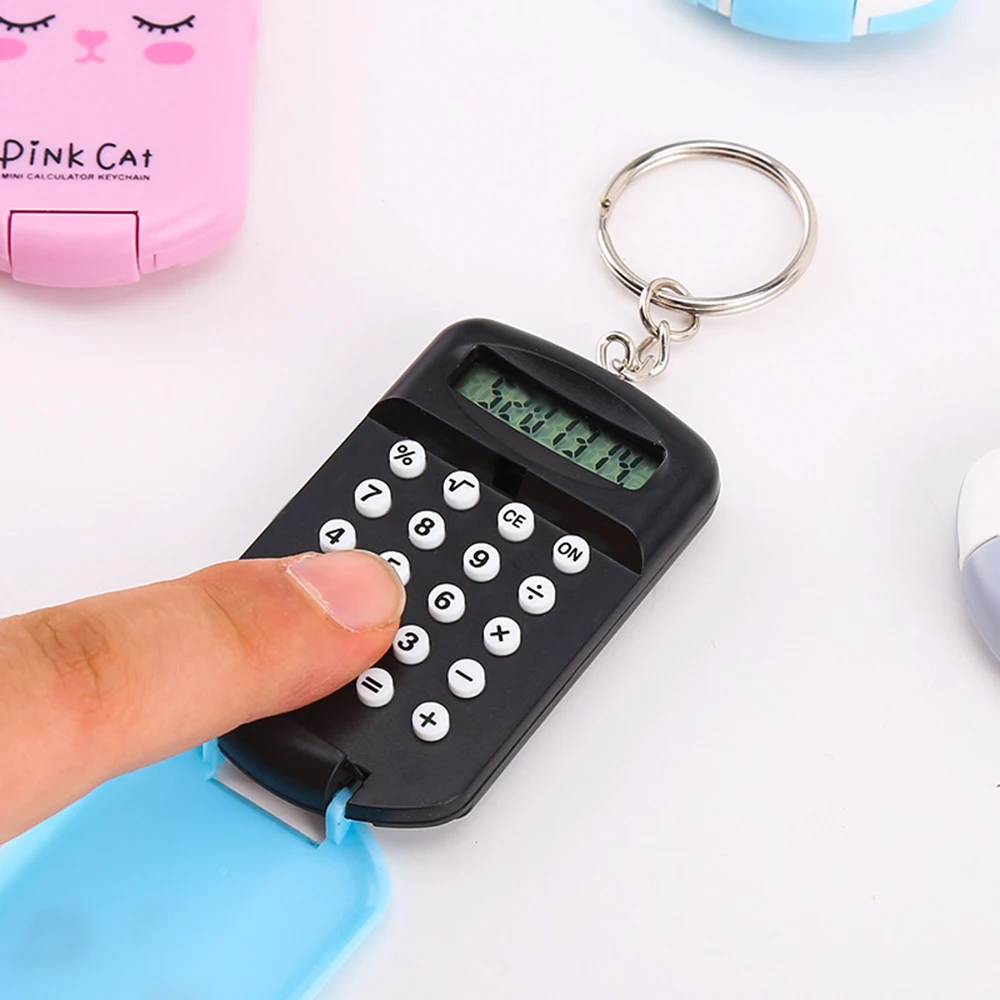 Mini Calculator Cute Cartoon with Keychain 8 Digits Display Portable Pocket Size Calculator for Children Students School