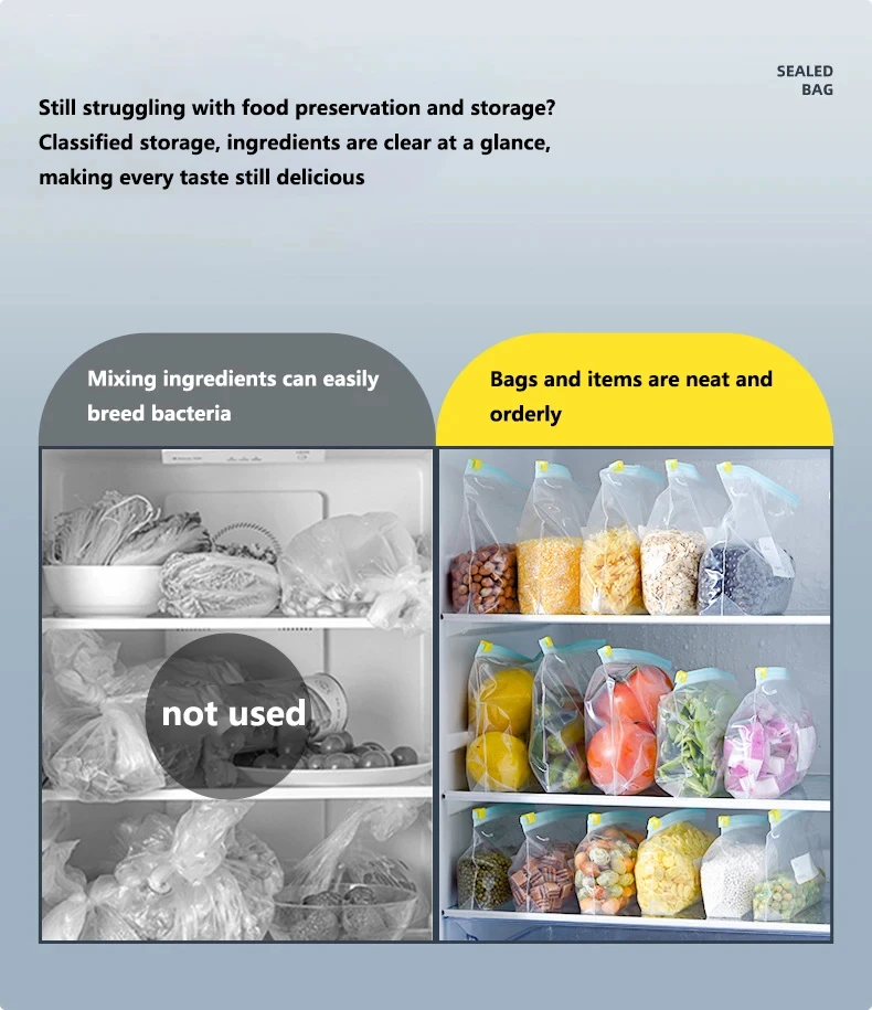 Description Picture 4 of item10 Pcs Reusable Food Storage Covers Bags Wrap Plastic Ziplock Household Food Preservation Sealed Zipper Kitchen Moisture-Proof