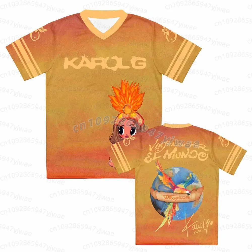 Karol G Jersey Football Tee V-Ausschnitt Kurzarm Sommer Herren T-Shirt Unisex Streetwear Kurzarm O-Ausschnitt Kinder Erwachsene T-Shirts