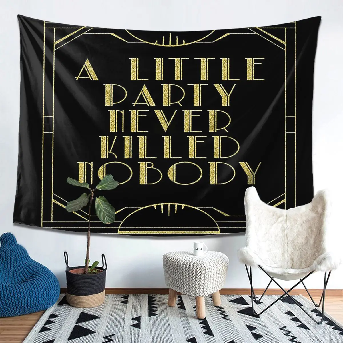 

A Little Party Never Killed Nobody - Black Glitz Aesthetic Home Tapestry Hippie Wall Hanging Tapestries for Living Room Bedroom