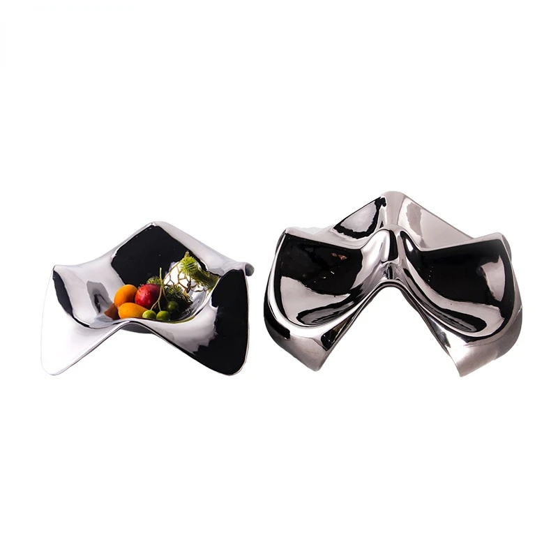 

Creative ceramic fruit bowl flowerpot modern luxury silver light tray living room TV cabinet table ornaments