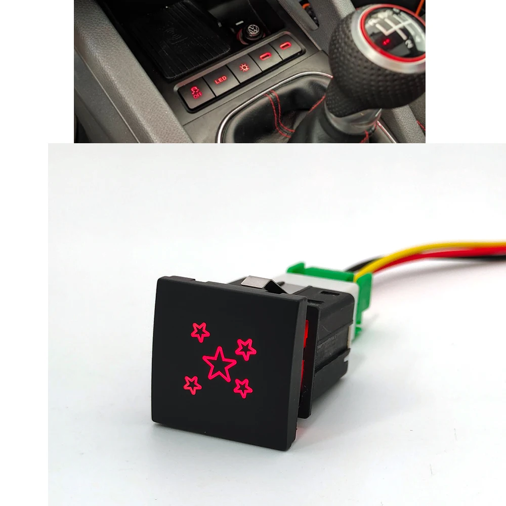 Auto Rotes LED-Licht Ein/Aus-Schalter Sternenhimmel Deckenbeleuchtung Ambiente-Lichtschalter für VW Golf 6 Jetta 5 MK5 Caddy EOS Scirocco 06-11