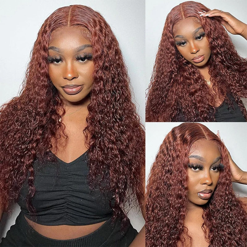 

Reddish Brown Deep Wave Frontal Wig 13x4 Lace Front Wigs For Women Pre Plucked 13x6 HD Lace Frontal Wig 5x5 HD Lace Closure Wigs