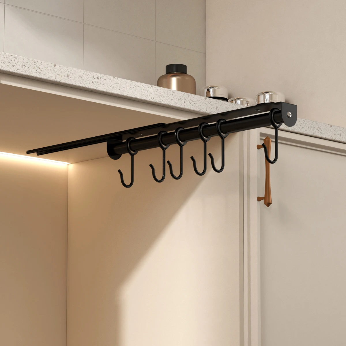 Kitchen utensil rack, pot bowl hanging storage rack, multifunctional bottom sliding storage platform, saving countertop space - 5