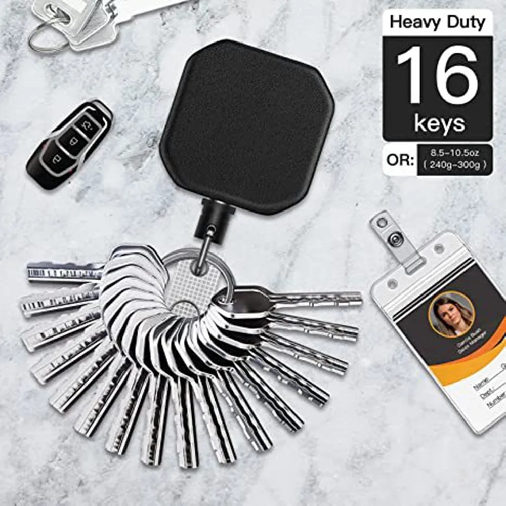 Heavy Duty Metal Retractable Badge Holders Carabiner Keychain Belt Badge Reels Clip Key Ring ID Card Holder 28.3inch Reinforced 4