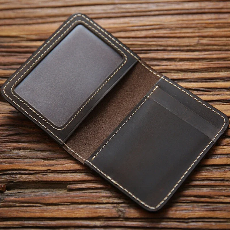Cards Cases Mens Cowhide Credit Card Holder Wallet Handmade Ultra-thin Slim Drivers License ID Cover Retro Crazy Horse Leather