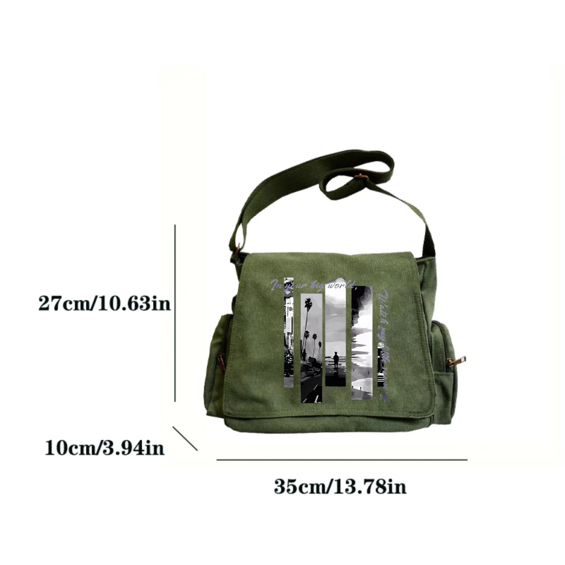 Vintage Men's Shoulder Bag Canvas Letter Print Large Capacity Messenger Bag for Travel Laptop Bag