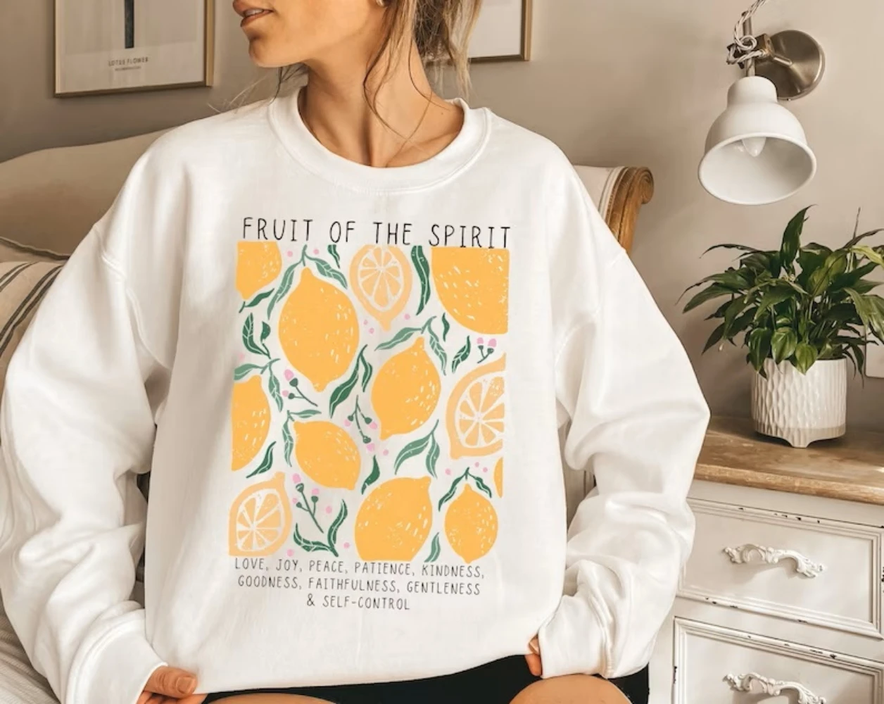 Fruits of the Spirit Christian Crewneck Sweatshirt Scripture Jesus Aesthetic Trendy Funny Custom Pullover Top Winter Clothes