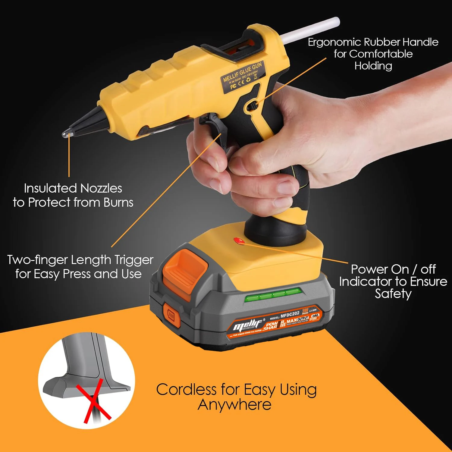 7mm Cordless Hot Glue Gun Compatible with Dewalt 18V 20V MAX Battery Full Size DIY Repair Tool Christmas Gifts(tool only) 5