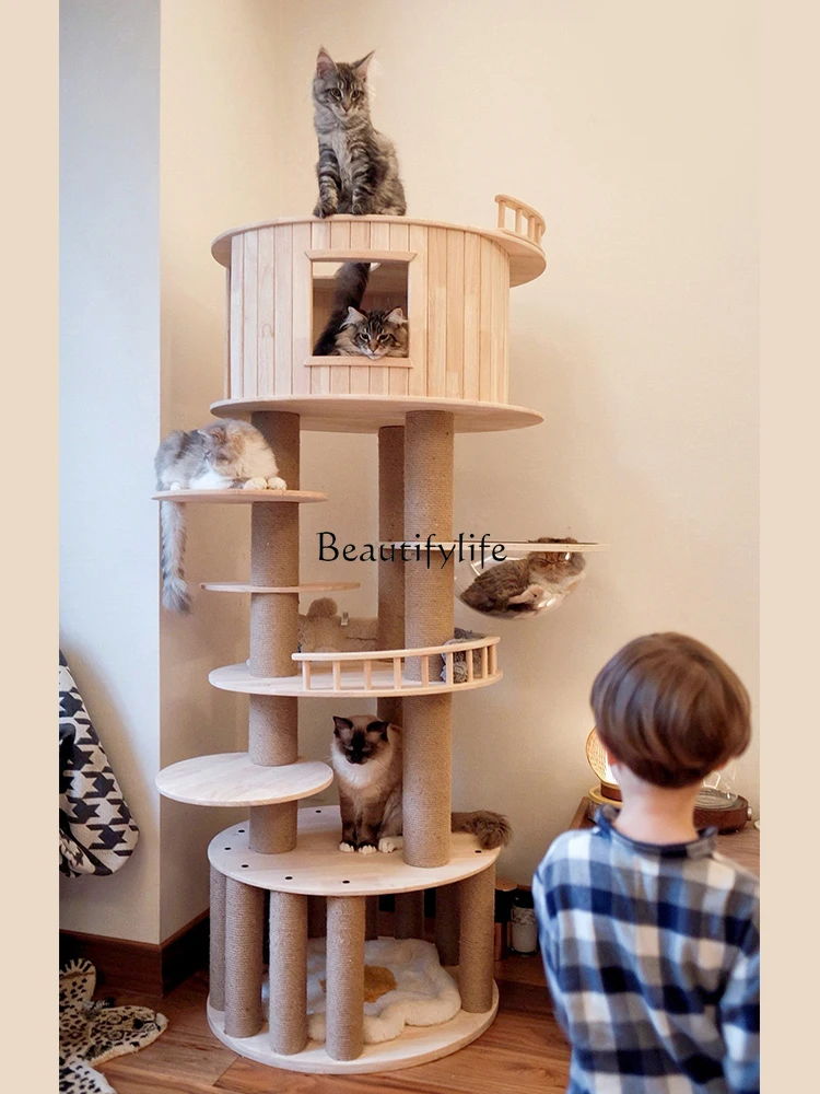 

Solid Wood Large Cat Climbing Frame Luxury Tree Villa Space Cat Nest