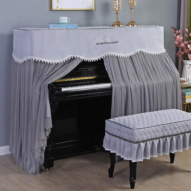 155x40x130 Simple Lace Piano Covers Piano Full Cover Fabric Middle Opening Cover Dust with Stool Cloth