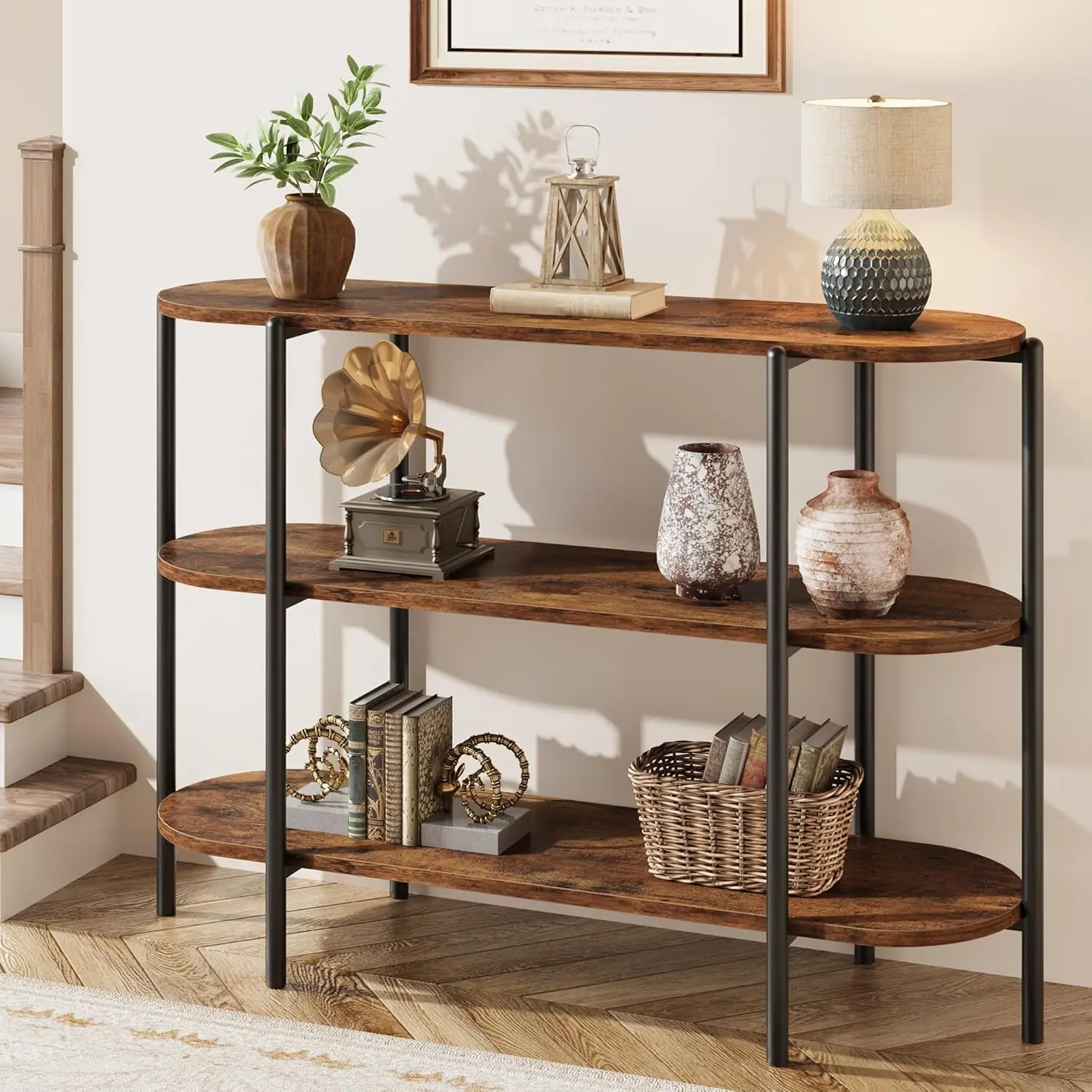 3 Tier Industrial Metal Sofa Table,Behind Couch Table, Entryway Console Table,Farmhouse Hallway Table for Entry,Living Room