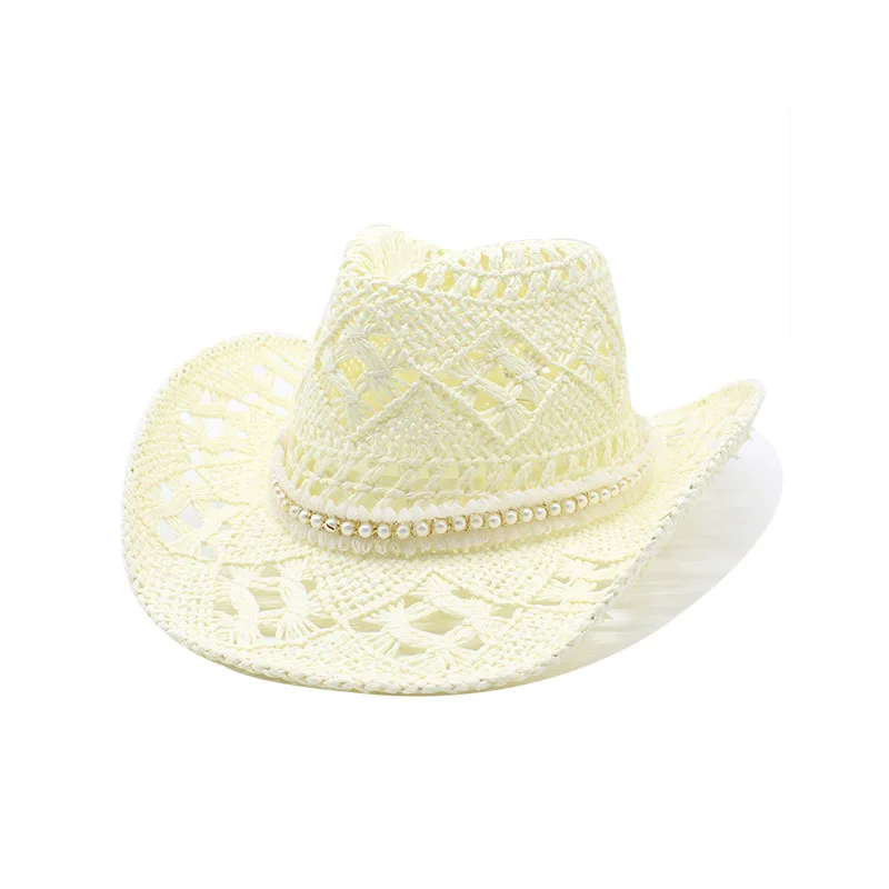Hot Sale women's hats Men's cowboy new elegant jazz gentleman straw hat cowgirl beach summer panama designer Fashion pearl_ecoleips.com