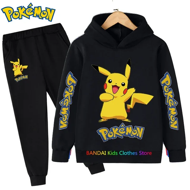

2023 Pokemon Pikachu Boy Girl Pikachu Hoodie Set Kids Hooded Sportswear Set Pants Boys Clothes 2 5 6 7 8 9 10 11 12 13 12 Y