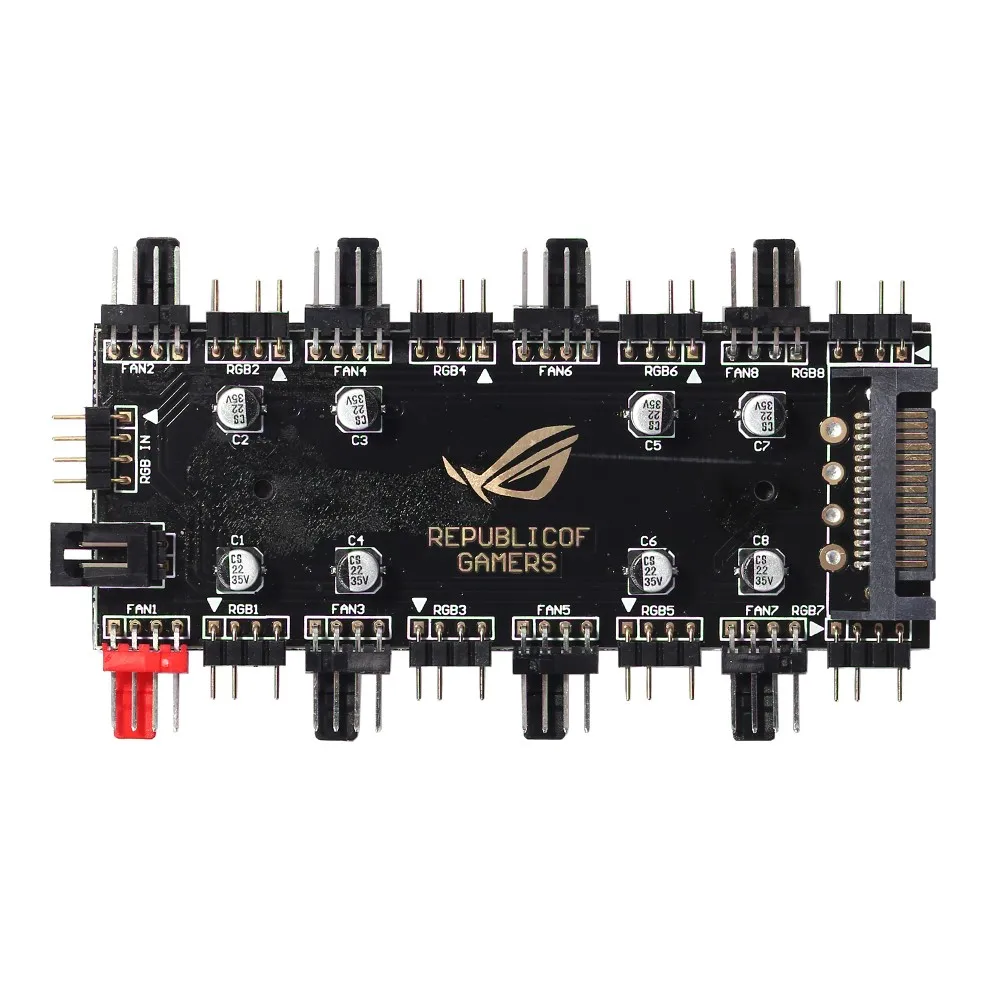 5V/3핀 ARGB 4핀 팬 PWM 허브 1-8 멀티웨이 분배기 (PC 메인보드 LED 스트립 조명 제어 어댑터, SATA/4D 전원 공급)