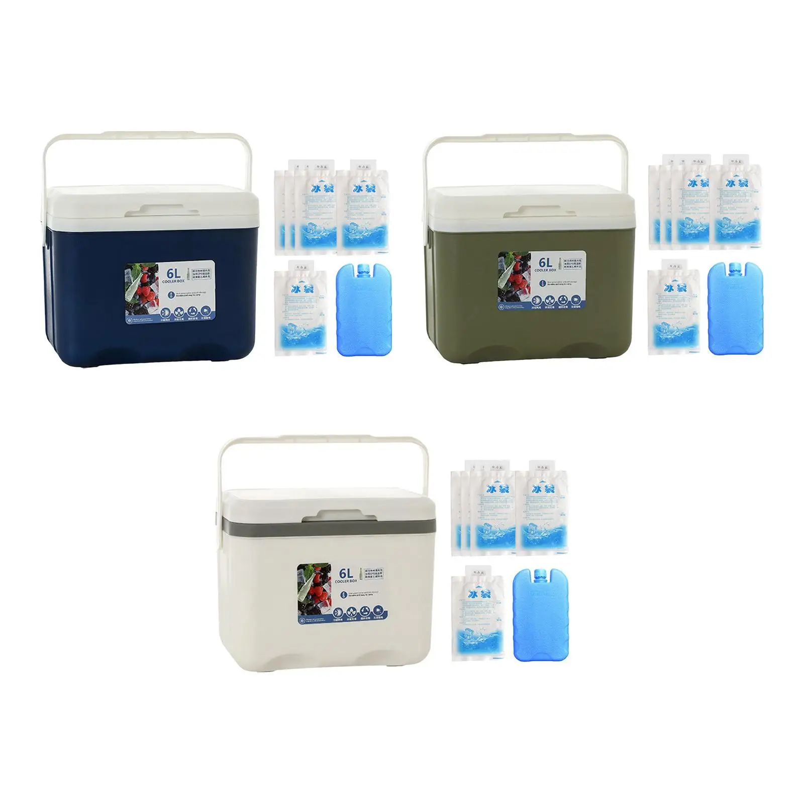 Camp Cooler, Ice Box Chest, 6 L with Handle Portable Cold Storage Case with Ice Camp Cooler, Ice Box Chest, 6 L with Handle Portable Cold Storage Case with Ice