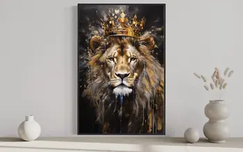 Lion King and Lioness Queen with Crown Bedroom Wall Art Canvas Painting Romantic Couple Bedroom Wall Art Poster for Home 4