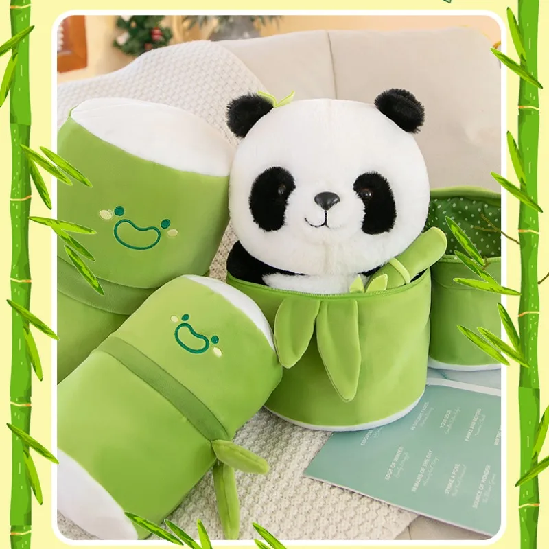 

2023 New 2in1 Bamboo Tube Panda Set Plush Toy Cute Plushies Stuffed Animal Bear Doll Reversible Design Children's Birthday Gifts