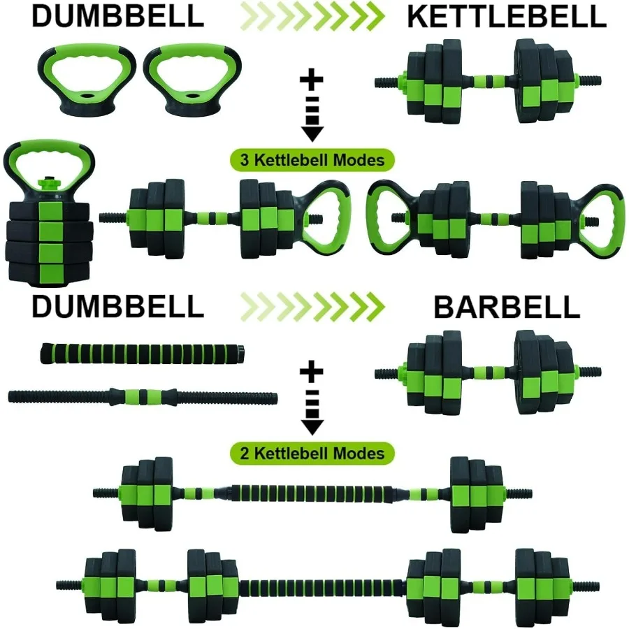 4-In-1 Adjustable Dumbbell Set - Dumbbell/Barbell/Kettlebell/Push Up Stand for Home Gym