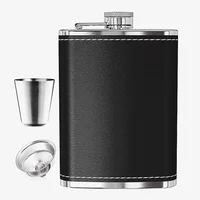 8oz Portable Stainless Steel Hip Flask Flagon Whiskey Wine Pot Leather Cover Bottle Funnel Travel Tour Drinkware Wine Cup