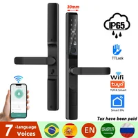 Support 7 Languages IP65 Waterproof Smart Door Lock Handle Ultra-thin Biometric Fingerprint Door Lock Free App Remote Control