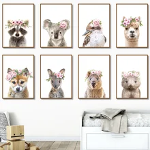 

Wreath Animal Camel Ostrich Elephant Zebra Rabbit Fox Nordic Posters And Prints Wall Art Canvas Painting Wall Pictures Kids Room