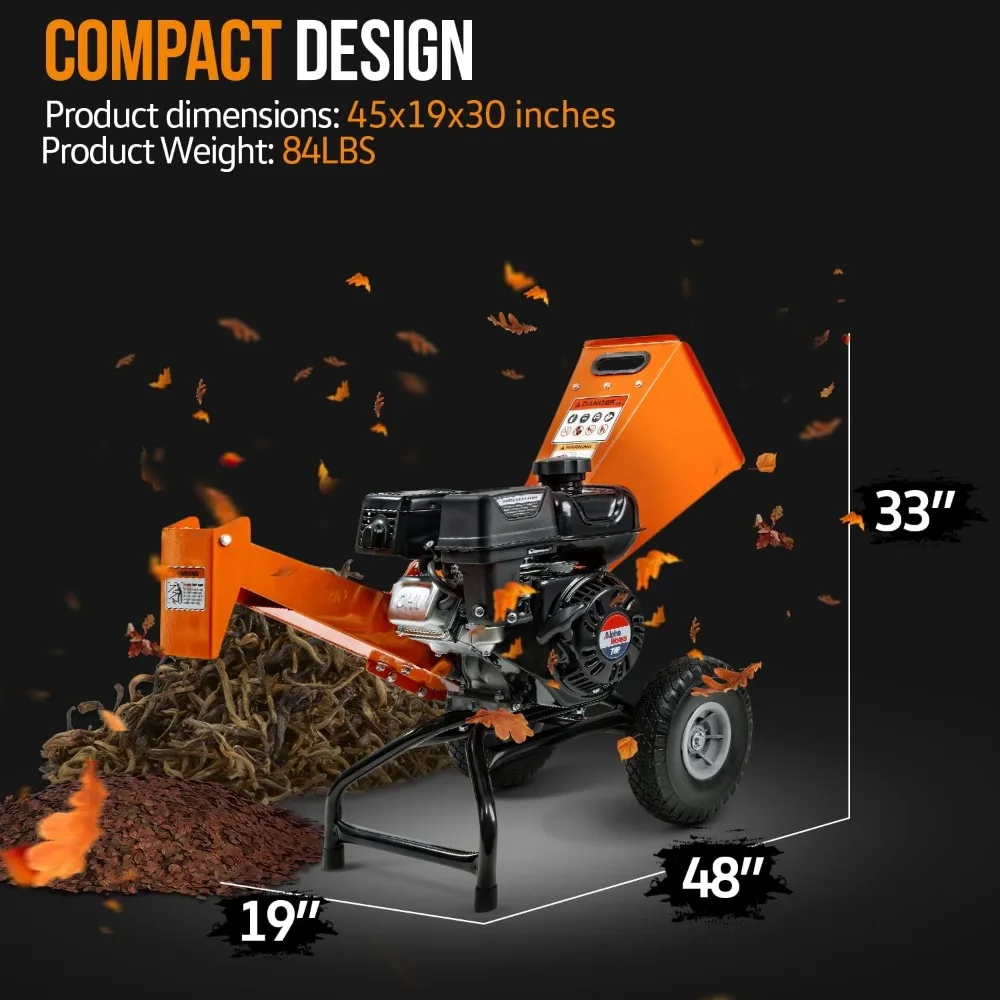 Wood Chipper Shredder Mulcher 7HP Engine Heavy Duty Compact Rotor Assembly Design 3" Inch Max Capacity Aids in Fire Prevention