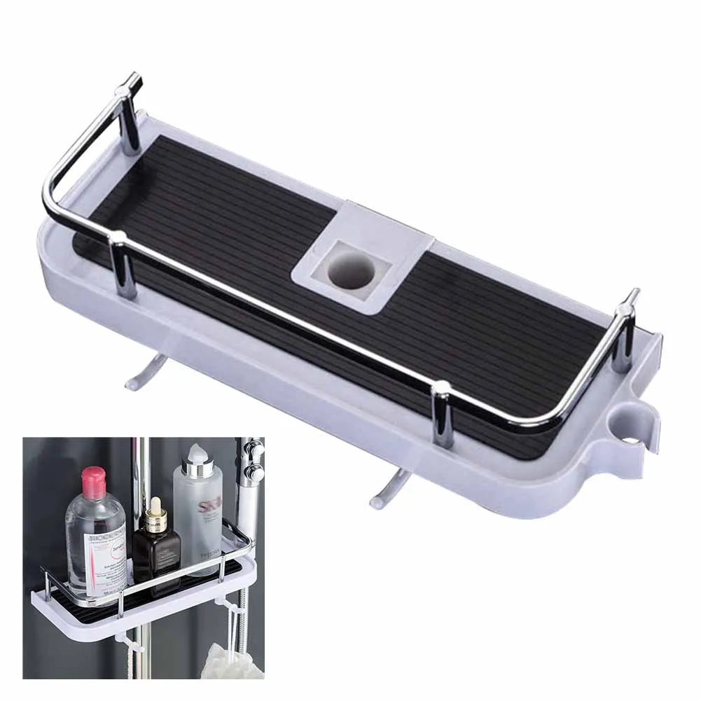 

Rain Shower Pipe Rack Bathroom Adjustable Punch-free Shower Rod Tray Bathroom Hanging Pole Storage Shelf Bath Shower Accessory