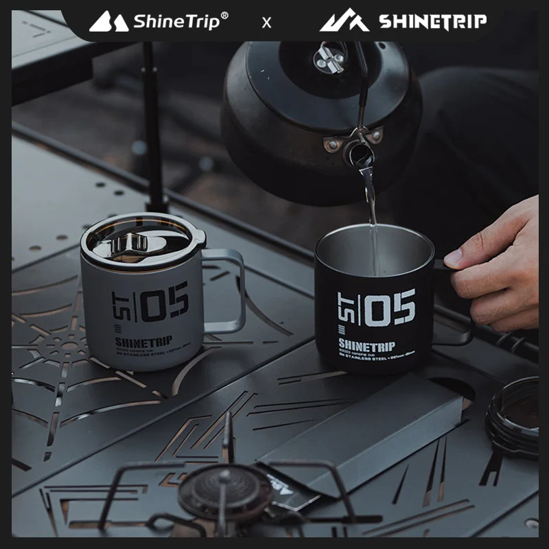 ShineTrip Outdoor Camping Tactical Style American Coffee Cup 304 Double-layer Stainless Steel Portable Anti Scalding Water Cup camping cookware camping cookware set coffee mug