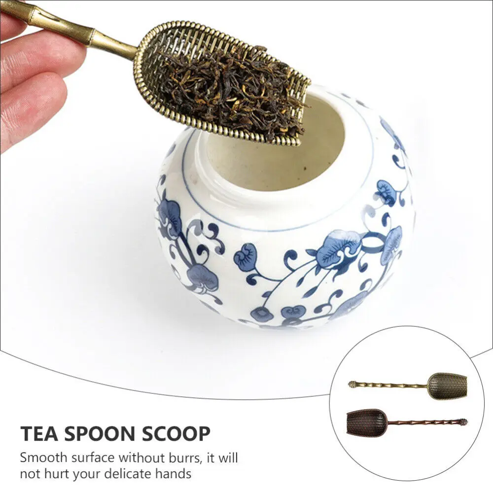 Metal Measuring Shovel Spoon Vintage Loose Leaf Tea Scoop Alloy Retro Coffee Bean Scooper Long Handle Teaspoon for Kitchen Sugar