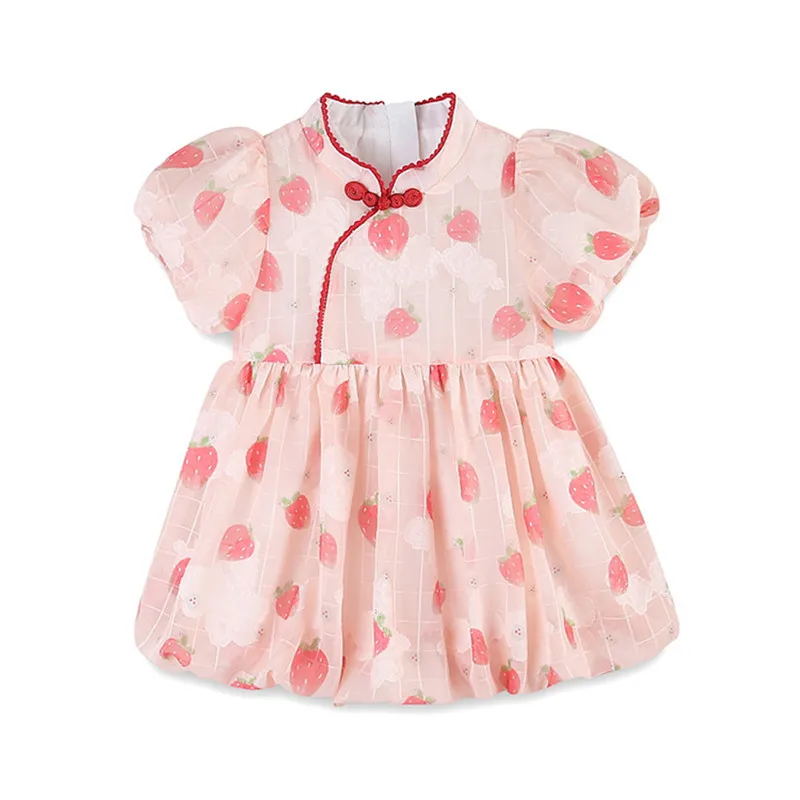 

0-4Y Summer Princess Toddler Girls Tutu Dress Strawberries Print Party Wedding Birthday Dresses For Kids Costumes Pink 1-6Y