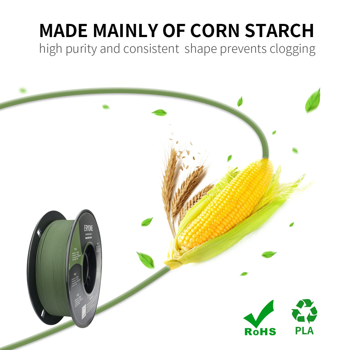 ERYONE FDM 3D 프린터용 매트 PLA 필라멘트, 1kg 스풀, 1.75mm 1.45 밀도 (g/cm), 빠른 무료 배송
