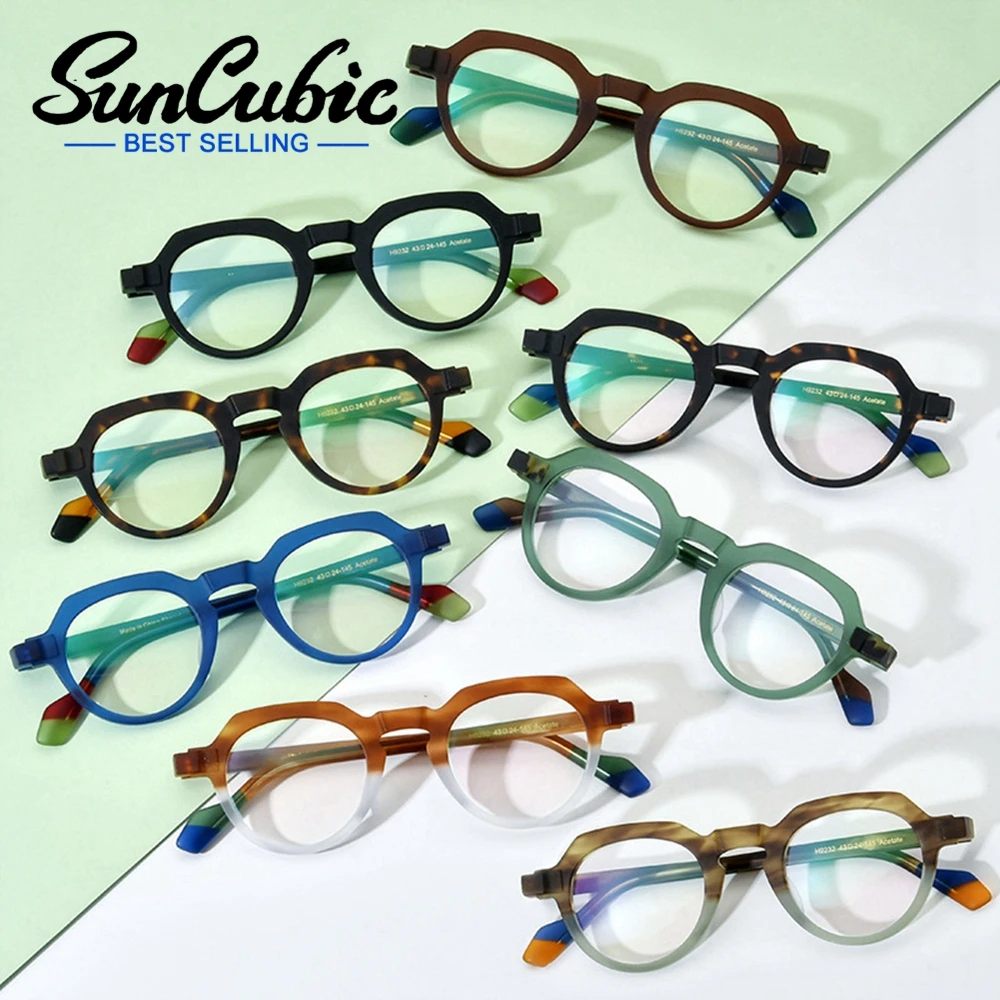 

SunCubic Round Retro Acetate Optical Glasses Frames Men Women Fashion Splicing Glasses Prescription Frame JS6268