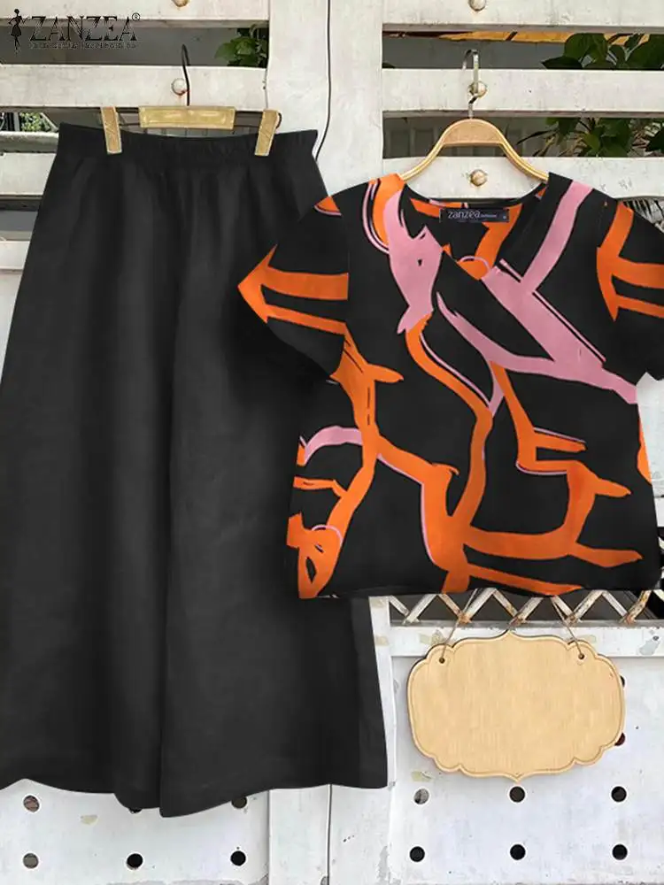 

Костюм спортивный ZANZEA женский с принтом, модный Свободный Повседневный костюм из двух предметов, костюм для отдыха, лето 2024