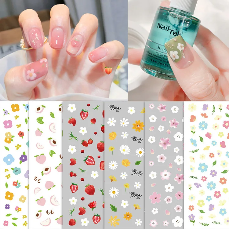 

1 Pieces 3D Nails Stickers Tips Transfer Foil Nail Art Adhesive Decals Fruit Strawberry Flower Daisy Design Nail Manicure